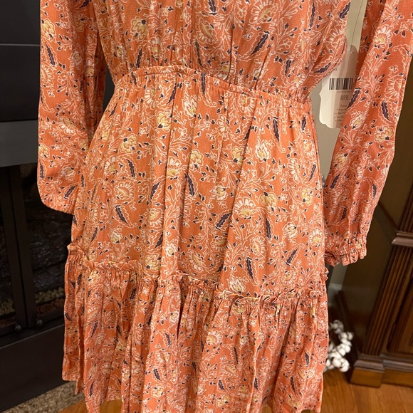 Altar’d State Kira Burnt Orange Peach Floral Boho Dress NWT Small - Picture 4 of 6